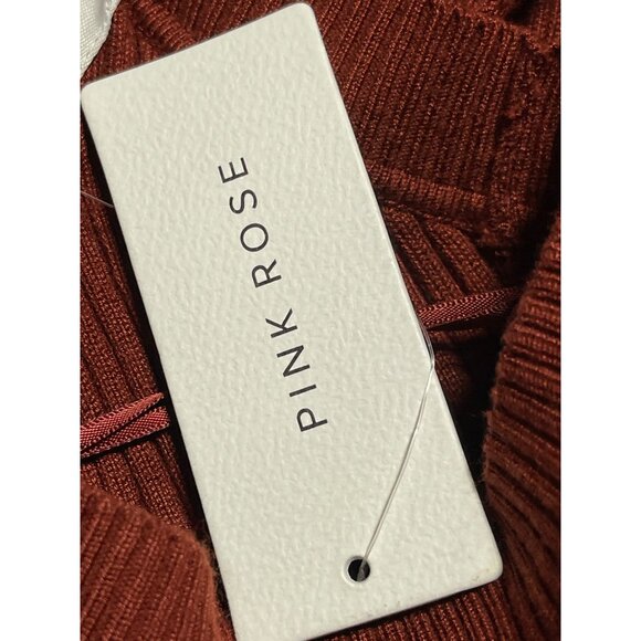 Pink Rose Open Back Rust Knit Sweater Large Ribbed Crewneck Long Sleeve - Picture 8 of 9